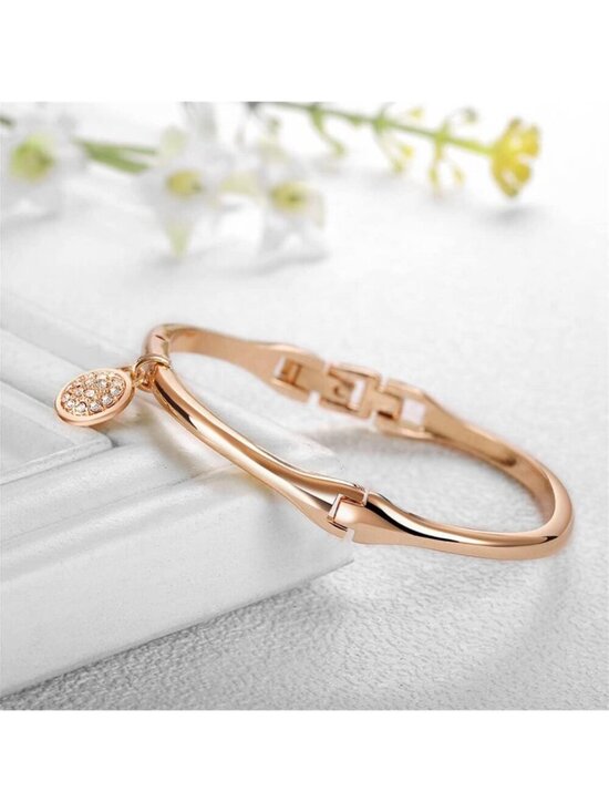 Women\'s Rose Gold Black Analog Quartz Bangle Jewelry 4 Bracelets Set Wrist Watch main image 5
